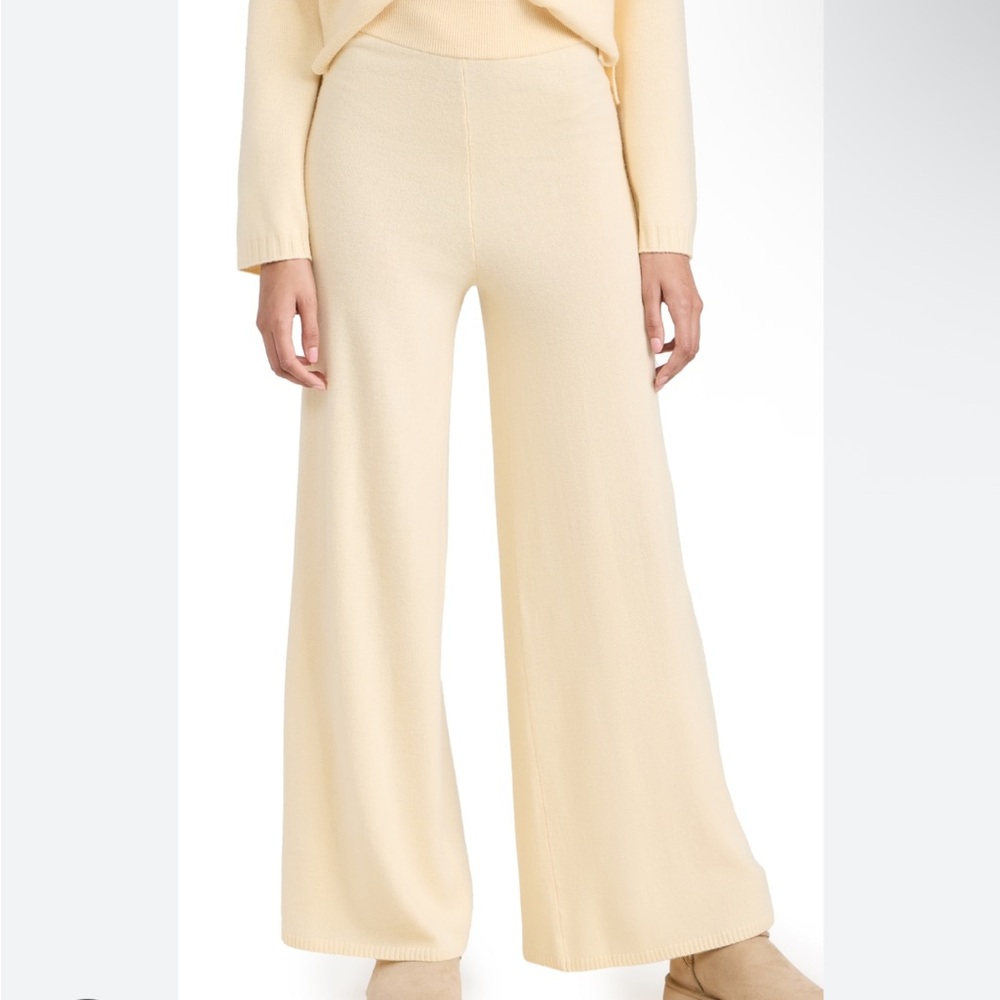 LESET Wide Leg Knit Pants in Cream